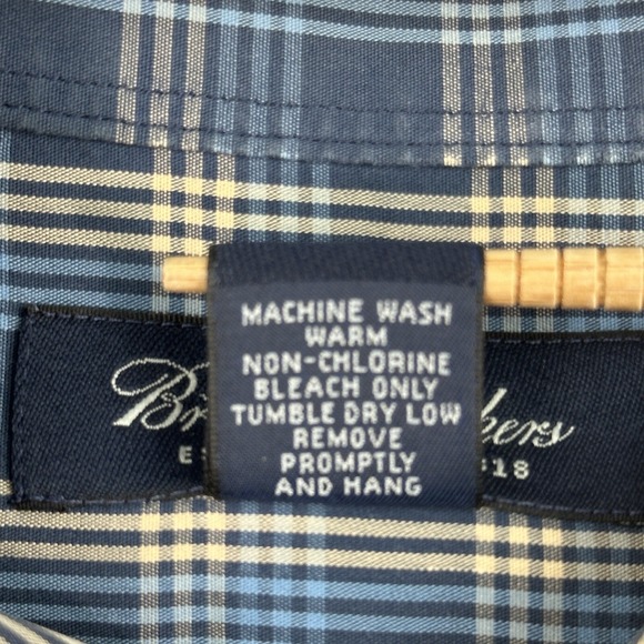 Brooks Brothers Mens Shirt L Blue Tan Plaid Button Down Long Sleeve - Picture 6 of 7
